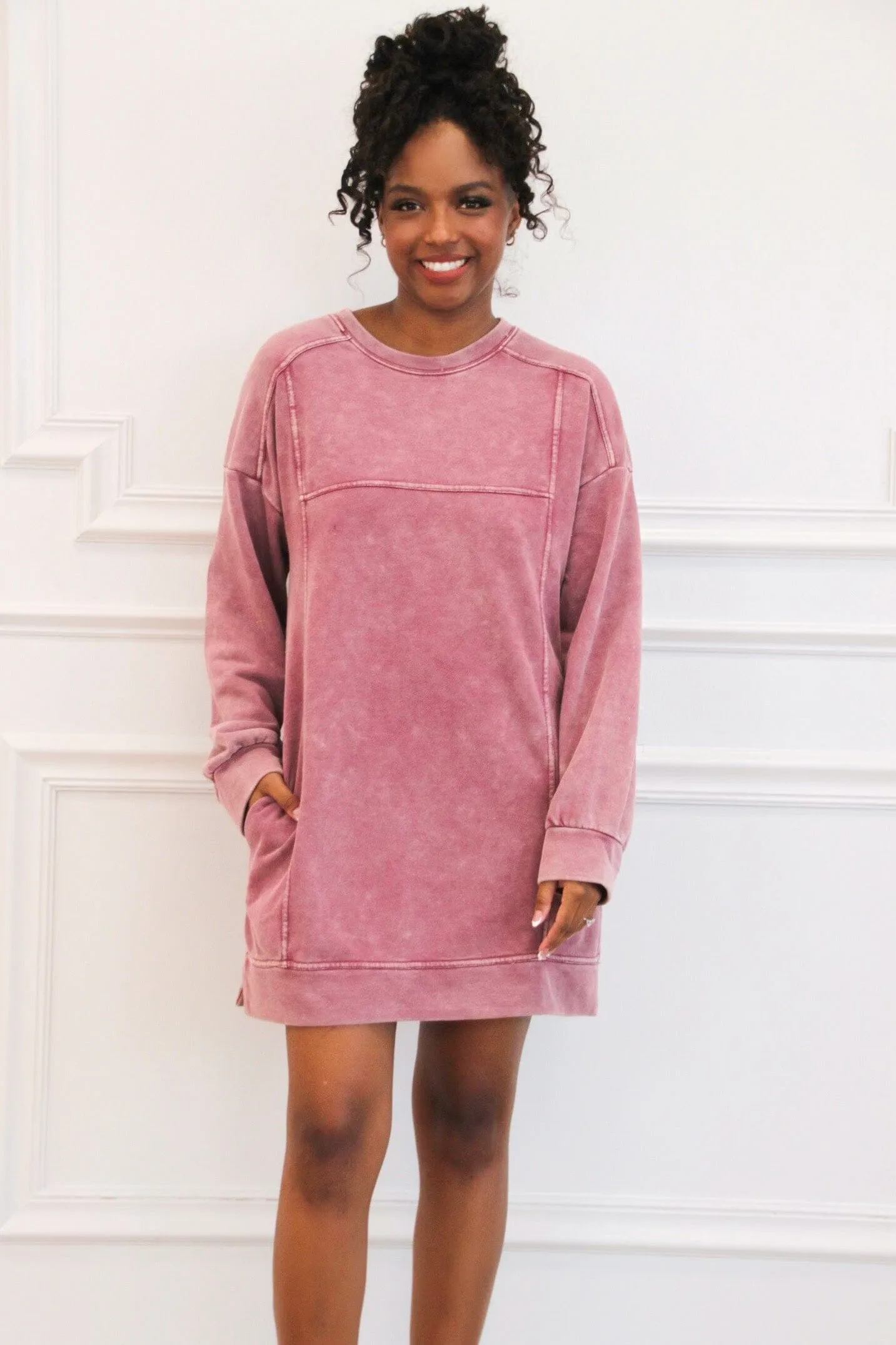 Casual Days Oversized Washed Sweatshirt Tunic Dress: Magenta sold by Bella and Bloom product image thumbnail 2