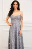Wilhelmina Beaded Off Shoulder Formal Dress: Charcoal sold by Bella and Bloom
