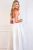 Ryleigh Pearl Detail Satin High Low Maxi Dress: White sold by Bella and Bloom