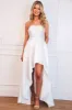 Ryleigh Pearl Detail Satin High Low Maxi Dress: White sold by Bella and Bloom
