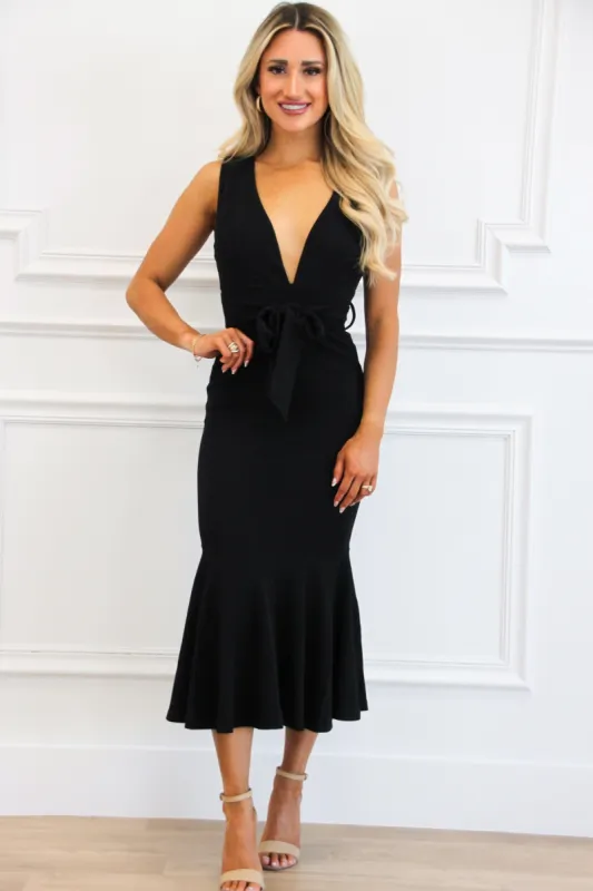 Divine Elegance Midi Dress: Black sold by Bella and Bloom