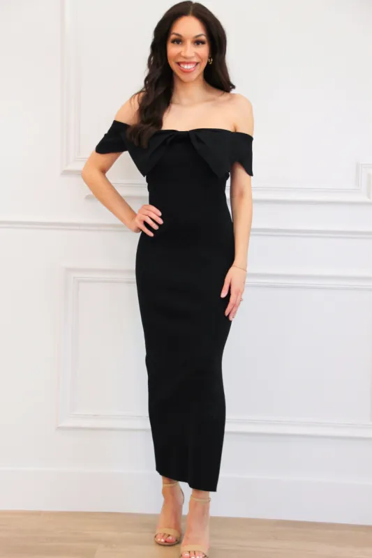 J'adore Off Shoulder Bow Maxi Dress: Black sold by Bella and Bloom