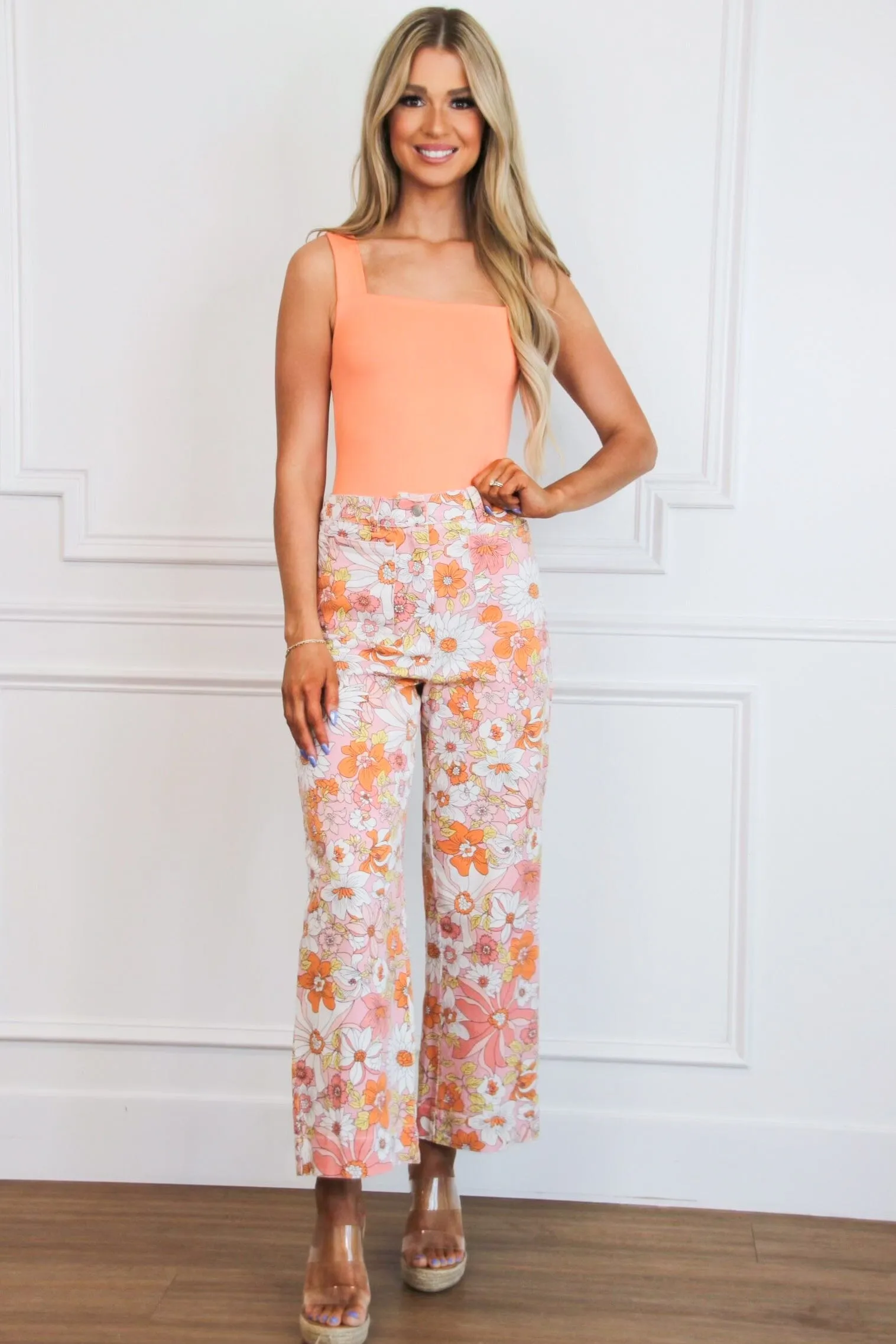Adair Open Back Square Neck Bodysuit: Orange sold by Bella and Bloom