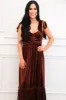 Emiliana Velvet Bow Strap Maxi Dress: Rust sold by Bella and Bloom