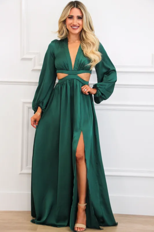 Carlton Cutout Satin Maxi Dress: Emerald sold by Bella and Bloom