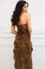 Wiley Strapless Ruffle Velvet Floral Maxi Dress: Mocha sold by Bella and Bloom