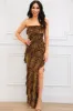 Wiley Strapless Ruffle Velvet Floral Maxi Dress: Mocha sold by Bella and Bloom