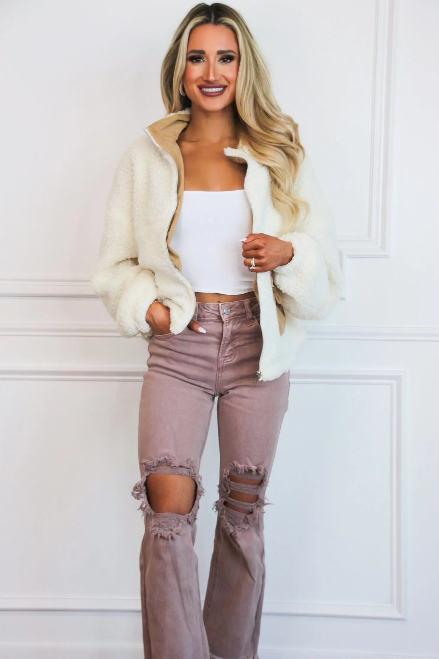 Almost Home Teddy Corduroy Jacket: Cream sold by Bella and Bloom product image thumbnail 3