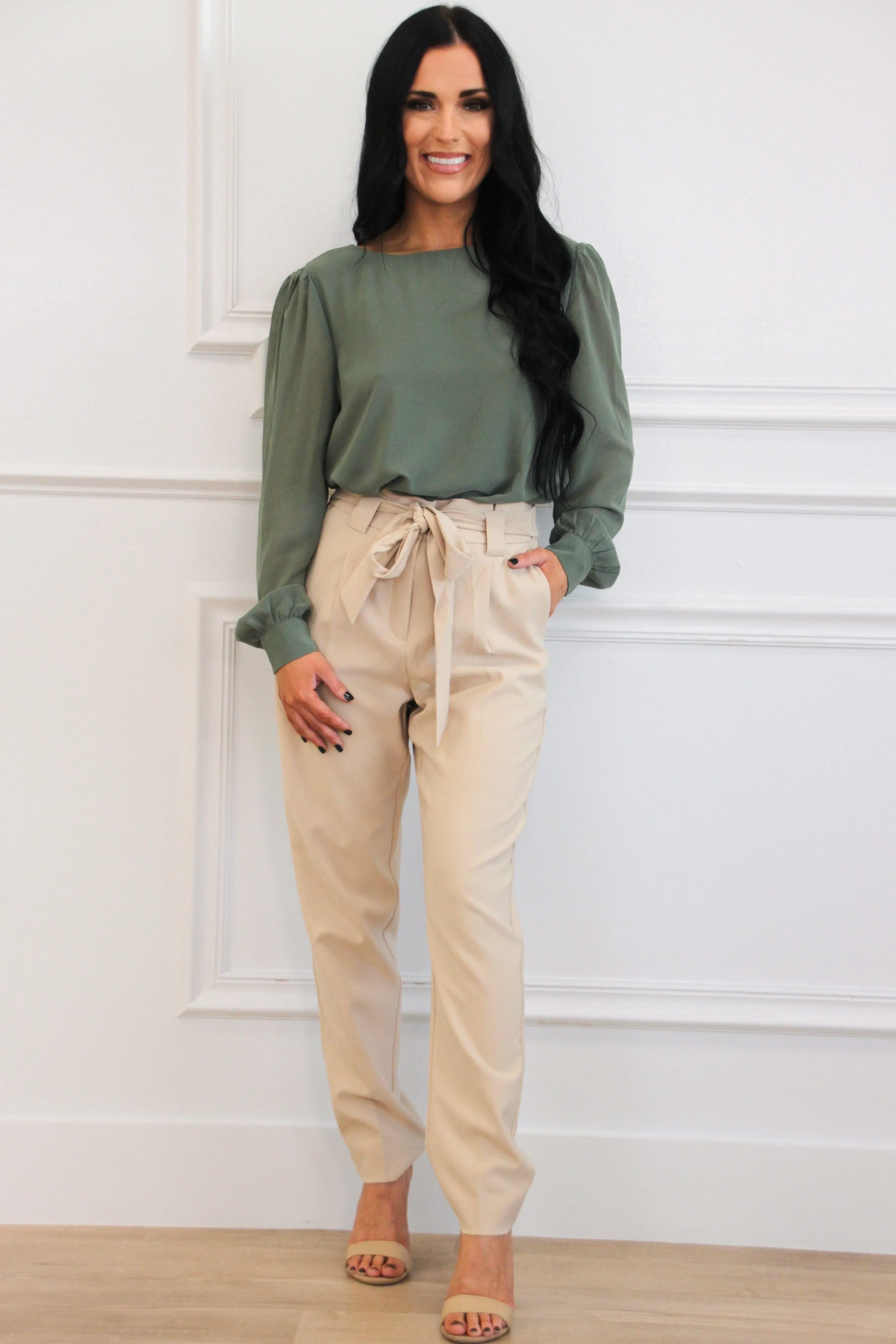Melly Tie Pants: Khaki sold by Bella and Bloom product image thumbnail 3