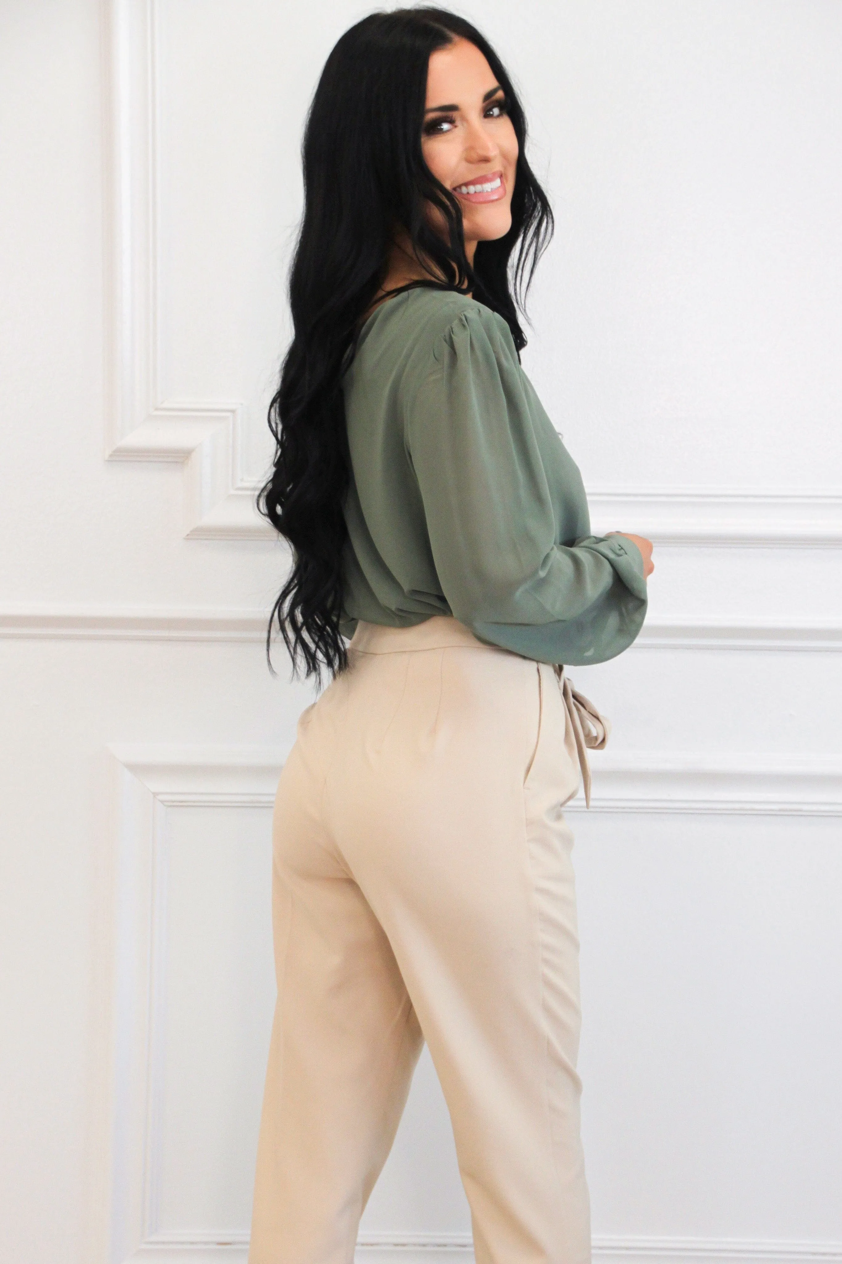 Melly Tie Pants: Khaki sold by Bella and Bloom product image thumbnail 5