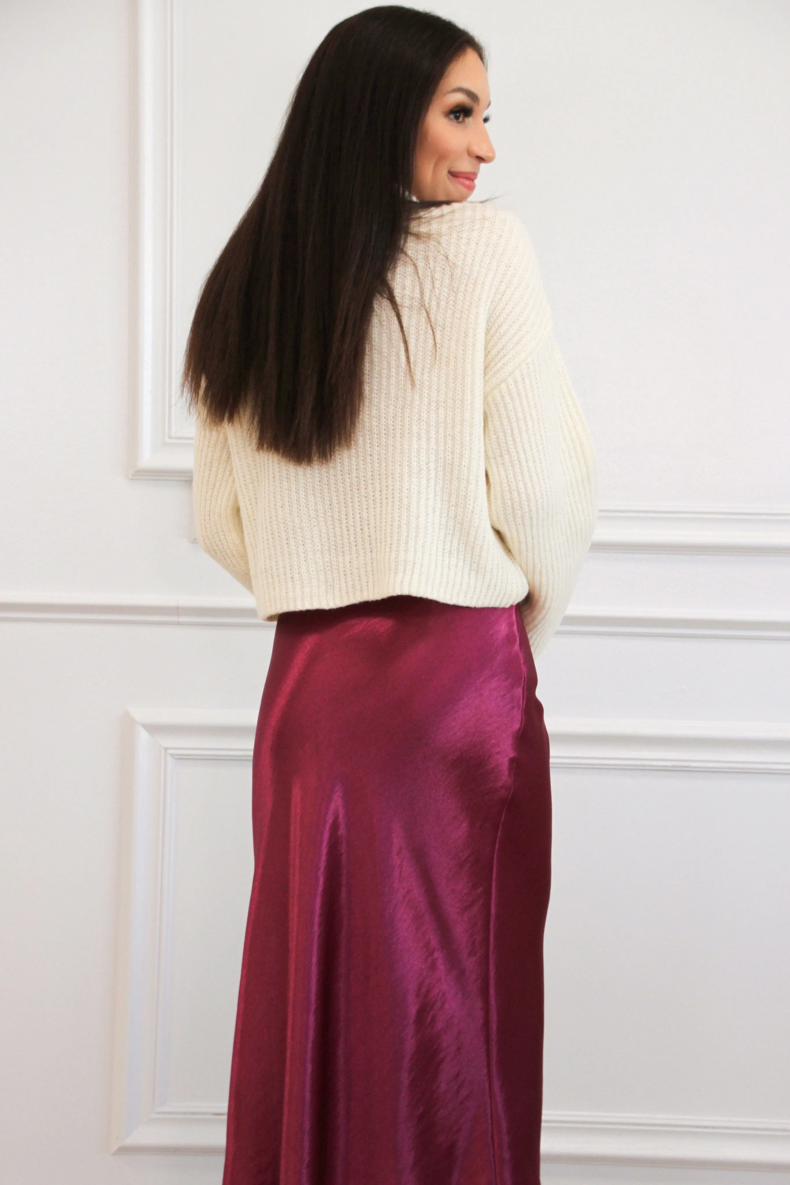 Maizie Satin Midi Skirt: Sangria Berry sold by Bella and Bloom product image thumbnail 5