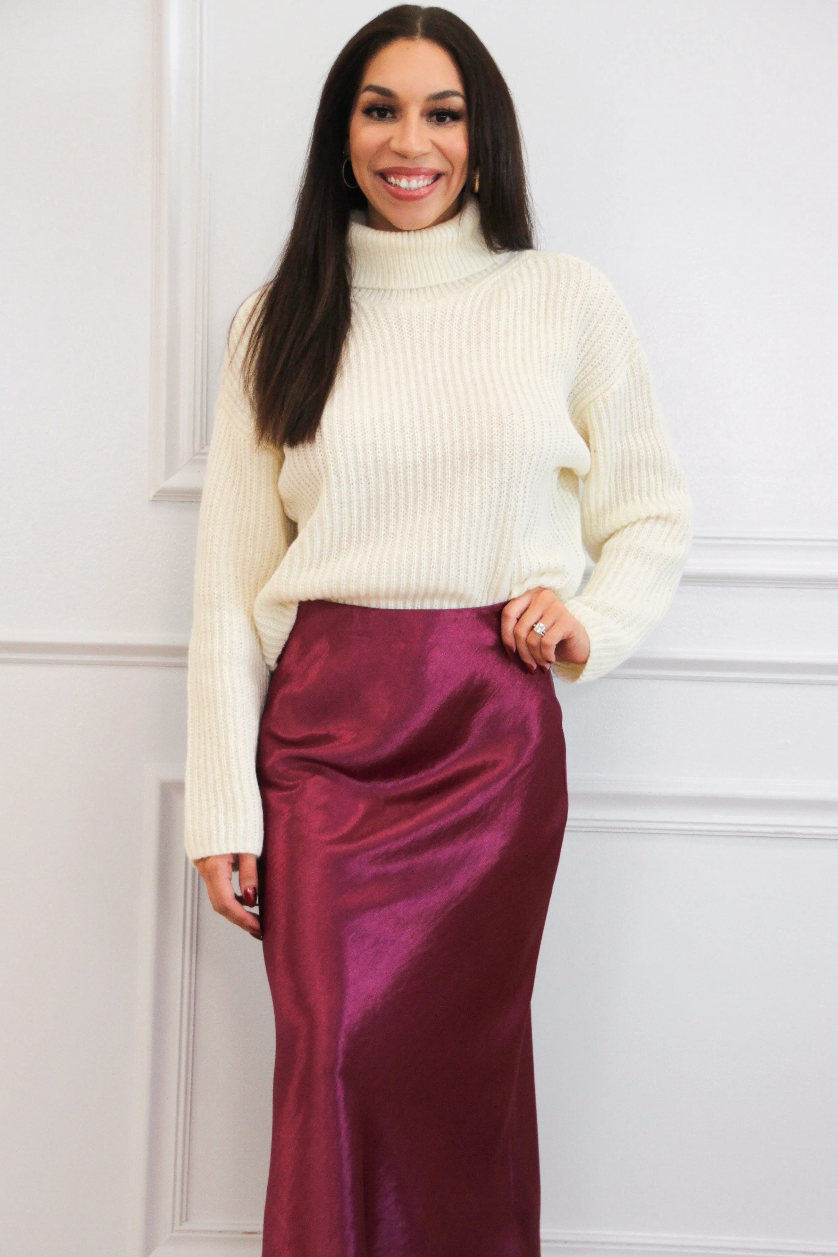 Maizie Satin Midi Skirt: Sangria Berry sold by Bella and Bloom product image thumbnail 4