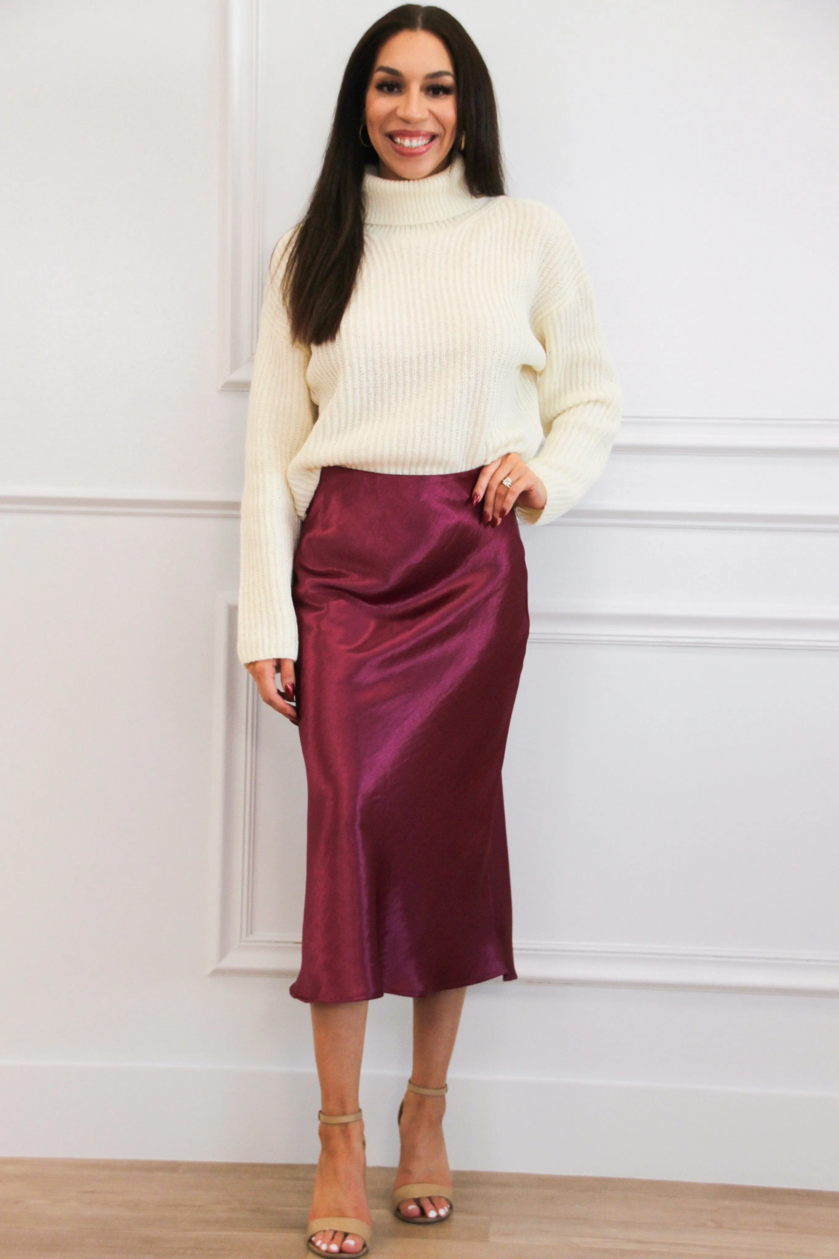 Maizie Satin Midi Skirt: Sangria Berry sold by Bella and Bloom product image thumbnail 3