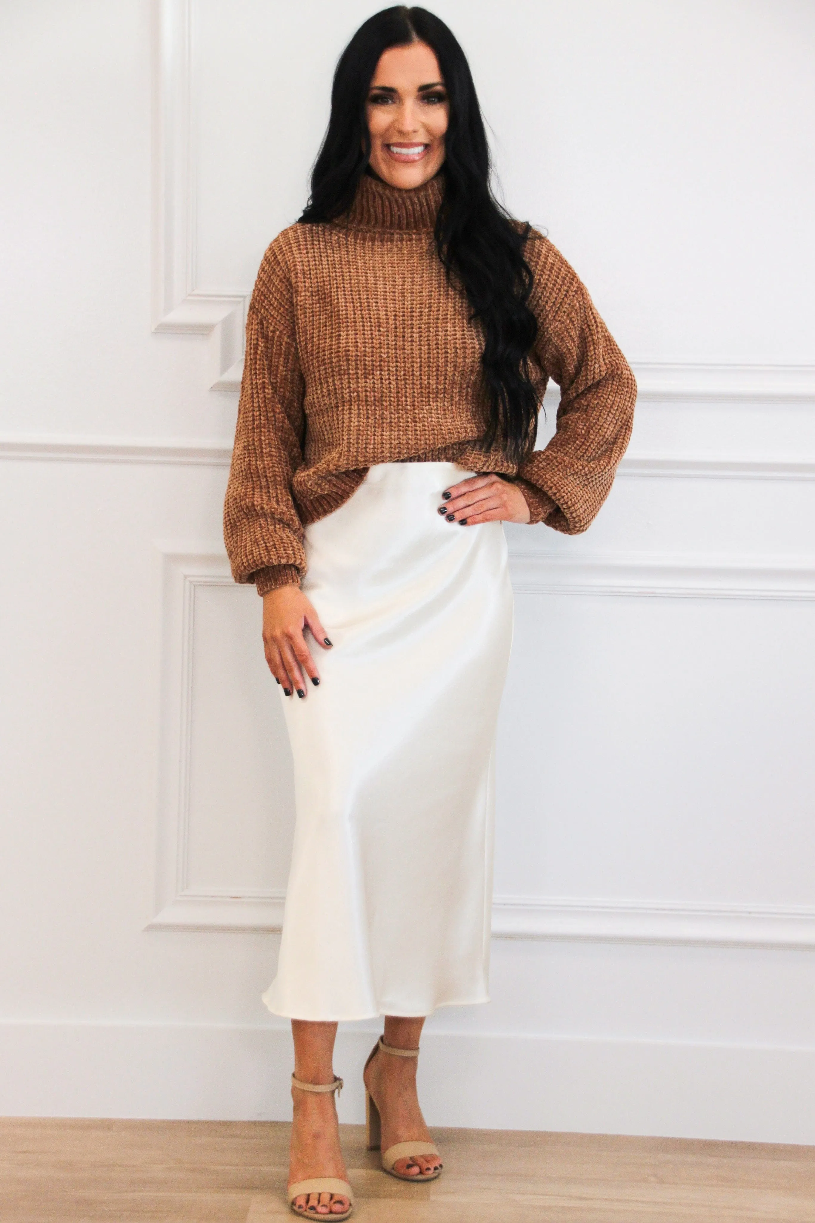 Maizie Satin Midi Skirt: Cream sold by Bella and Bloom product image thumbnail 3