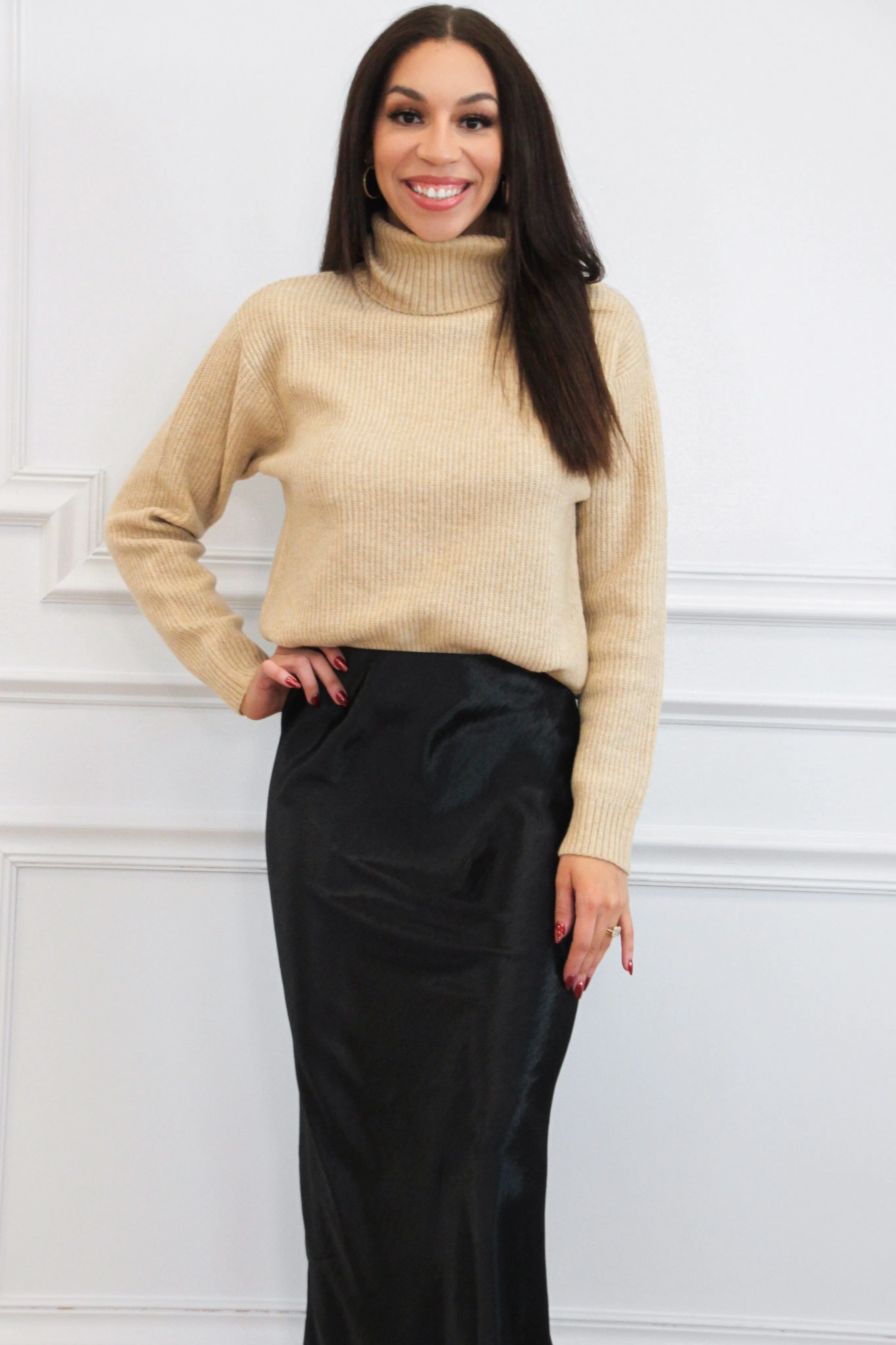 Maizie Satin Midi Skirt: Black sold by Bella and Bloom product image thumbnail 4