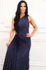 Novelle One Shoulder Pleated Asymmetrical Maxi Dress: Midnight Blue sold by Bella and Bloom