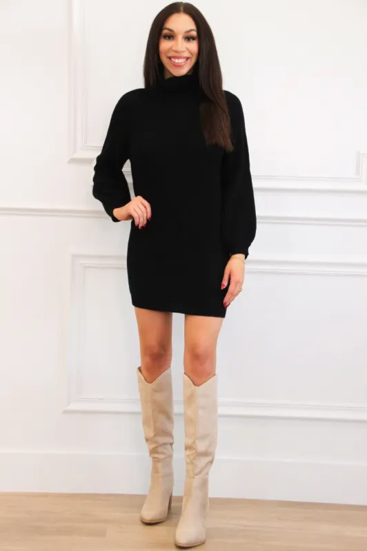 Mayci Turtleneck Sweater Dress: Black sold by Bella and Bloom