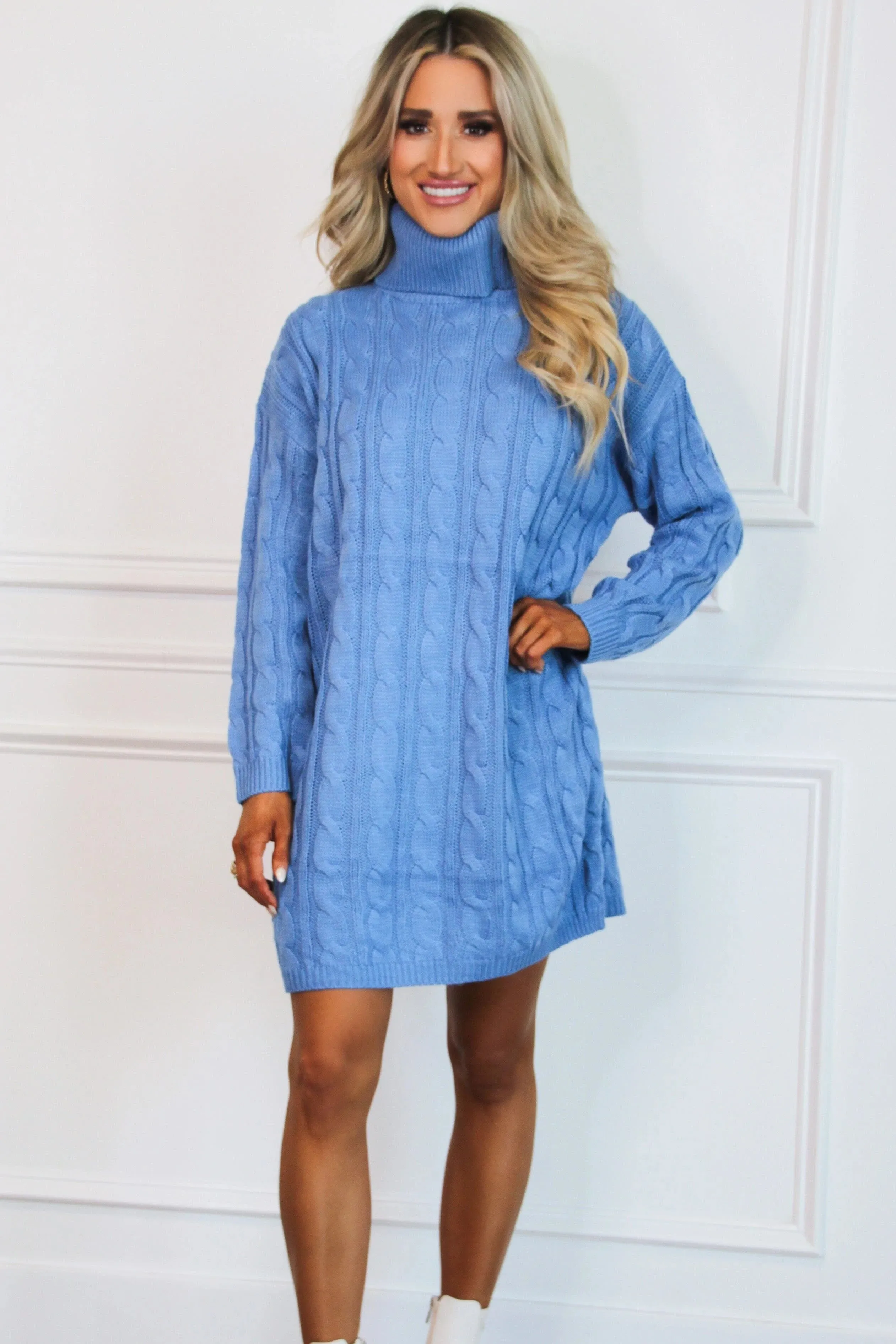 Hadley Turtleneck Sweater Dress: Blue sold by Bella and Bloom product image thumbnail 2