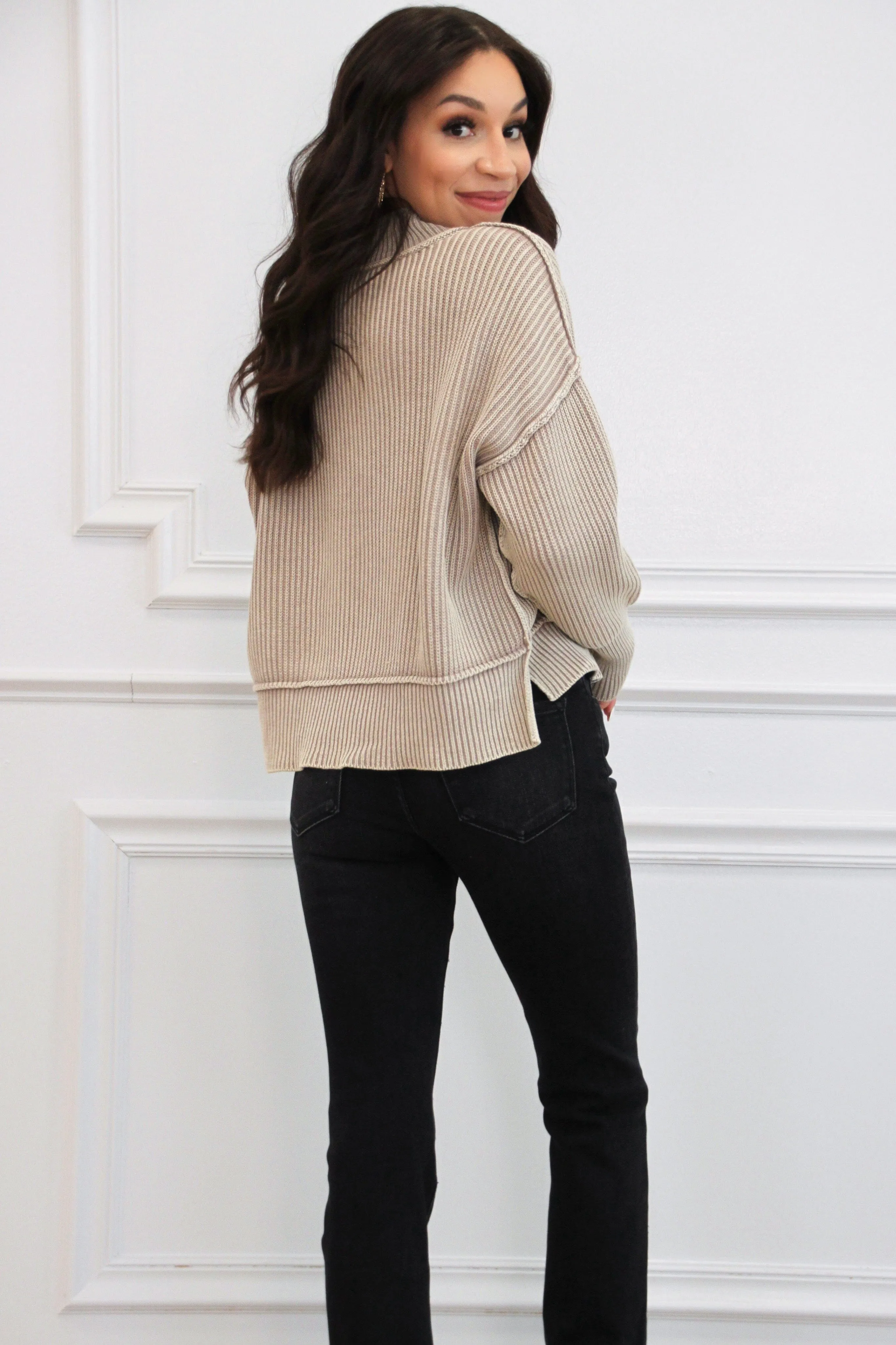 Keep Close Oversized Cropped Sweater: Light Mocha sold by Bella and Bloom product image thumbnail 2