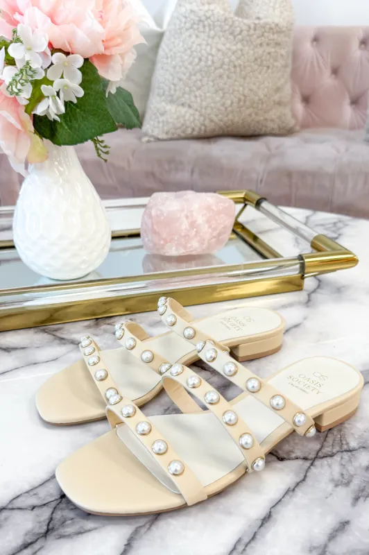 Valerie Pearl Strap Block Sandals: Butter Cream sold by Bella and Bloom