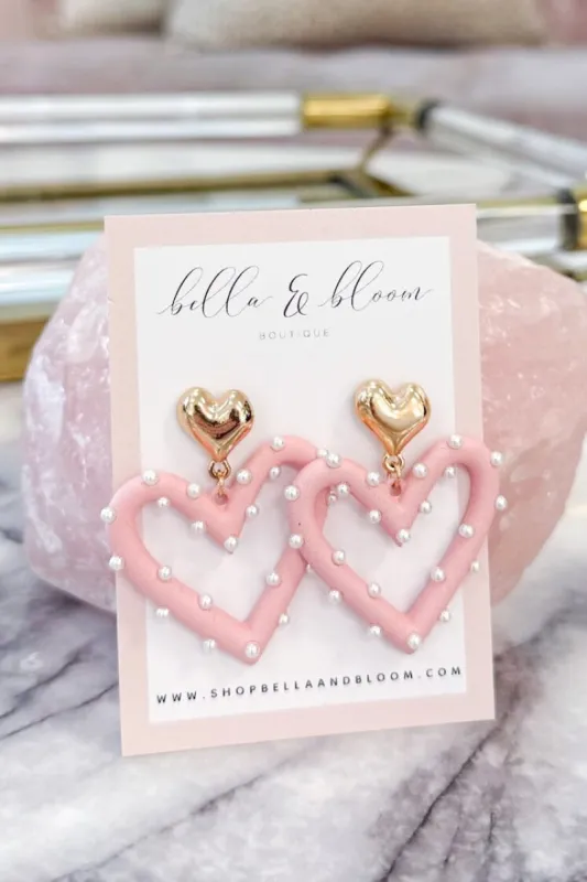Heart of Gold Earrings: Pink/Gold sold by Bella and Bloom