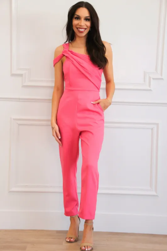 Subtle Simplicity One Shoulder Jumpsuit: Pink sold by Bella and Bloom