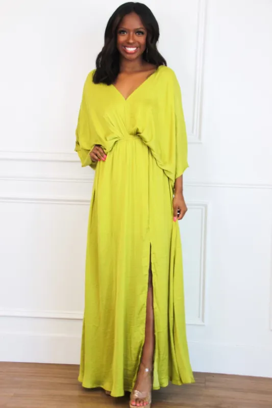 Maricela Kimono Sleeve Maxi Dress: Lime sold by Bella and Bloom