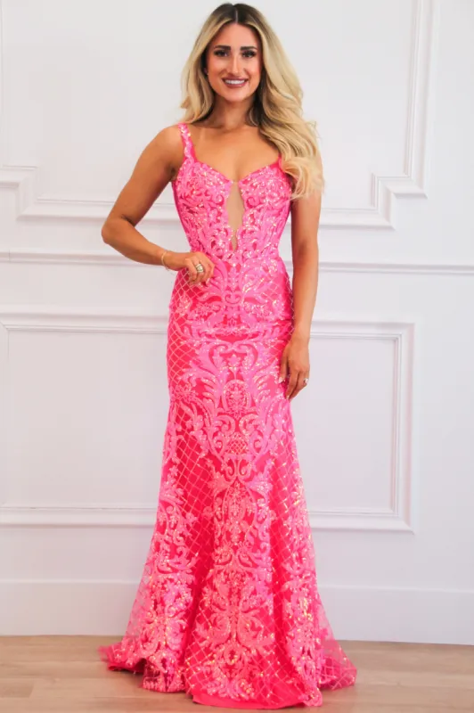 Trinity Sequin Formal Dress: Hot Pink sold by Bella and Bloom
