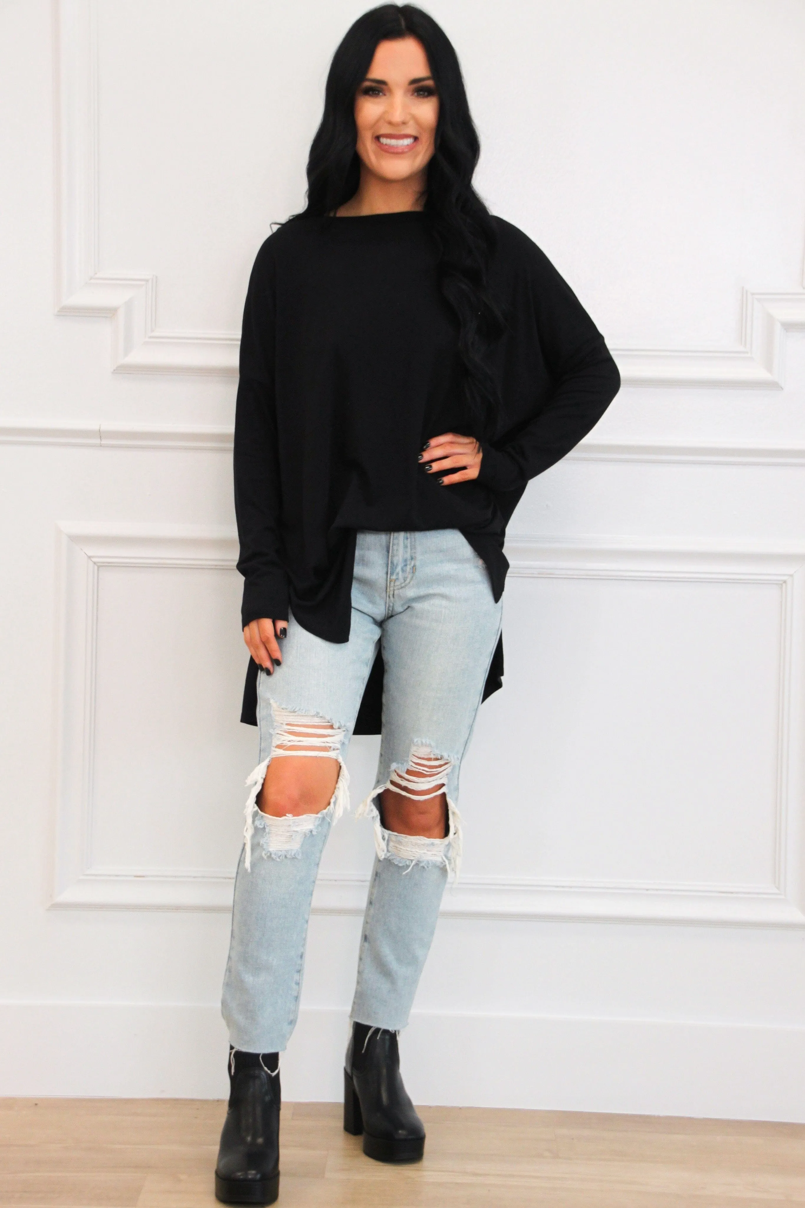 Closet Basic Oversized Soft Top: Black sold by Bella and Bloom