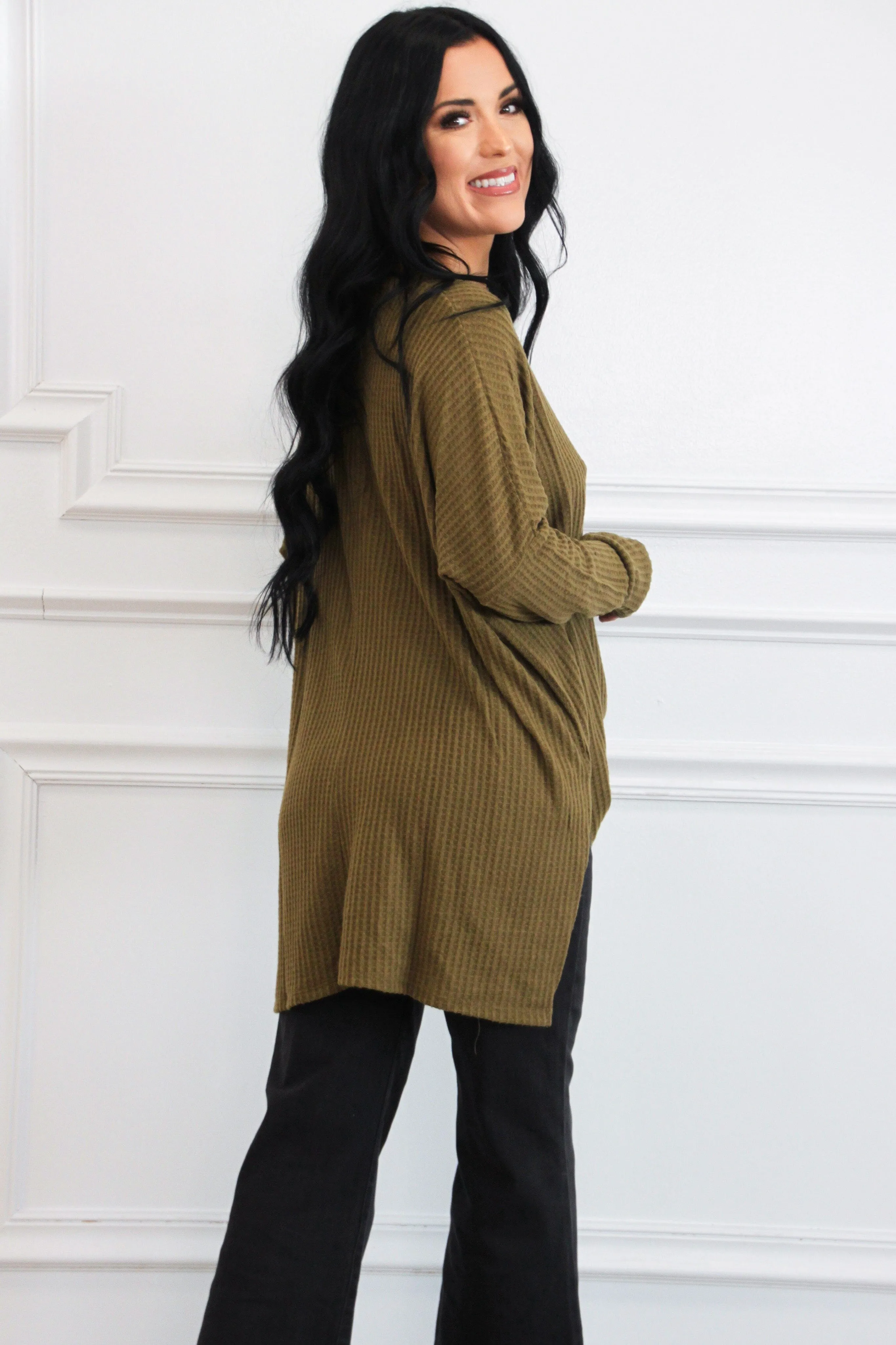 Fall Comfort Oversized Thermal Top: Dusty Olive sold by Bella and Bloom product image thumbnail 2