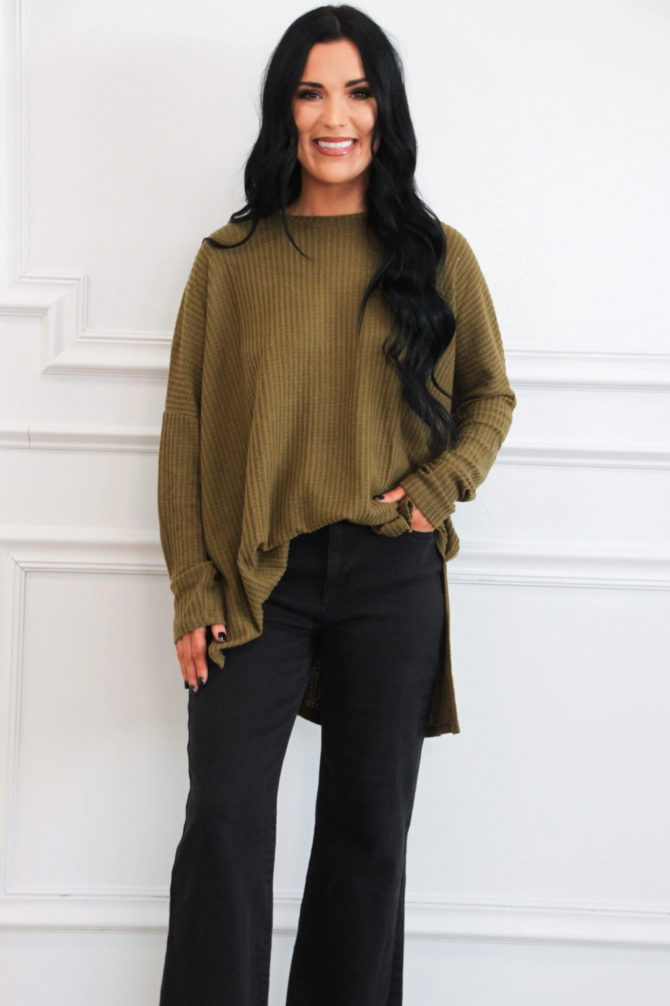 Fall Comfort Oversized Thermal Top: Dusty Olive sold by Bella and Bloom product image thumbnail 3