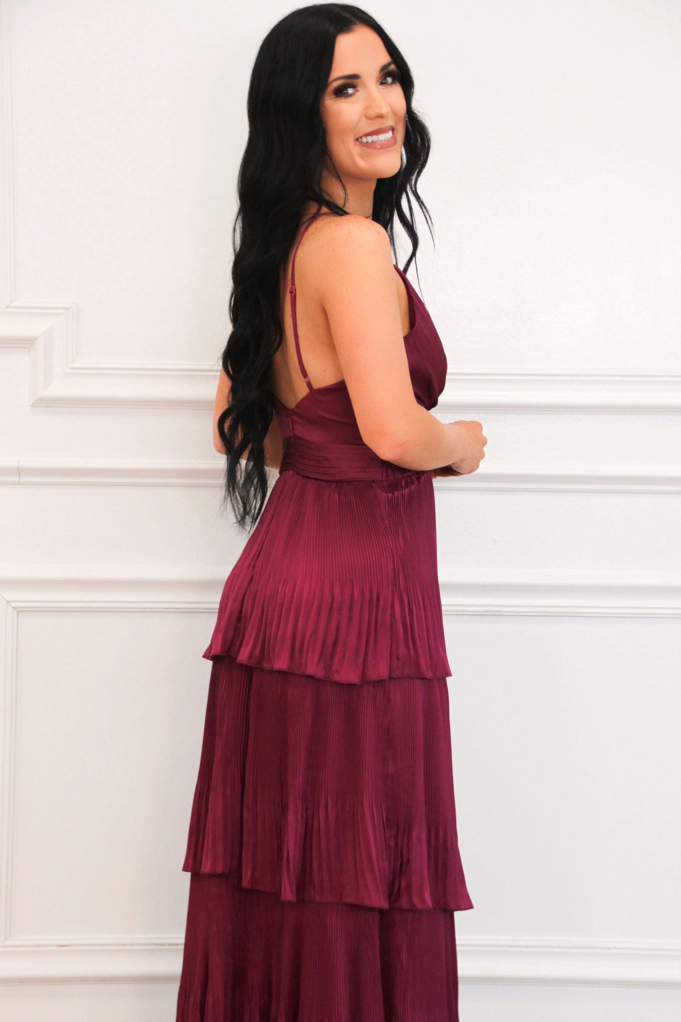 Lavish Love Satin Ruffle Maxi Dress: Plum sold by Bella and Bloom product image thumbnail 3