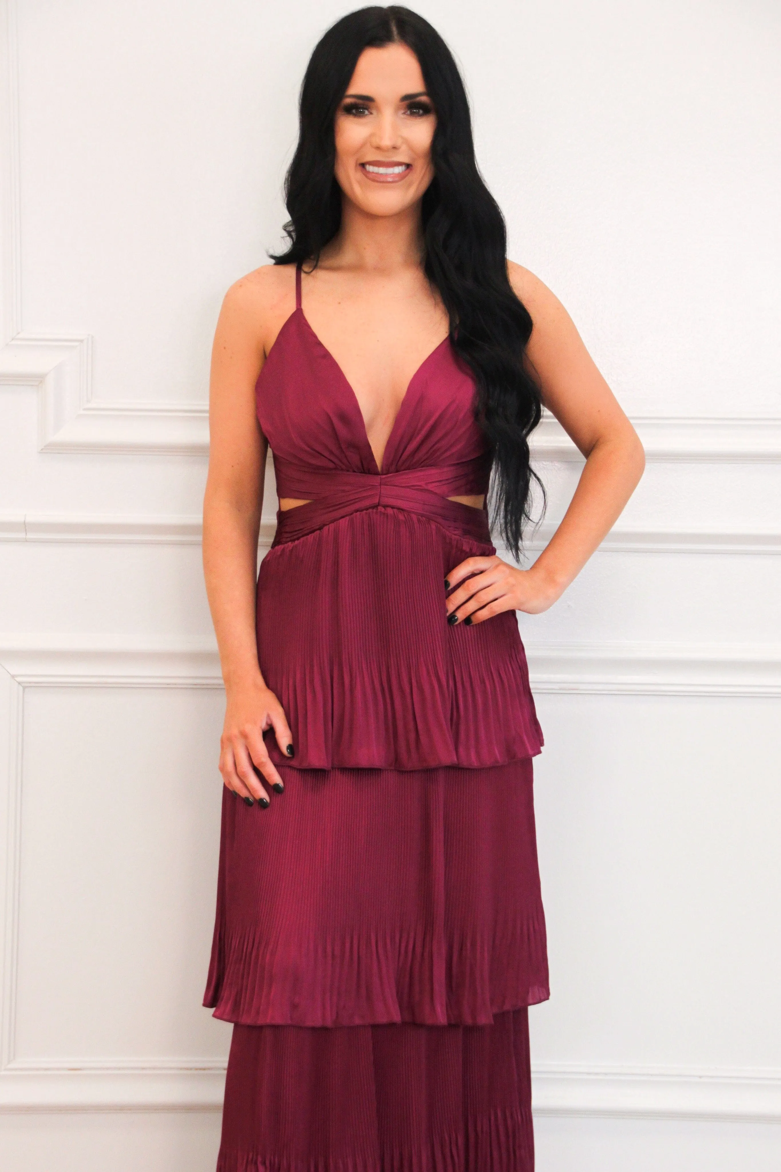 Lavish Love Satin Ruffle Maxi Dress: Plum sold by Bella and Bloom product image thumbnail 2