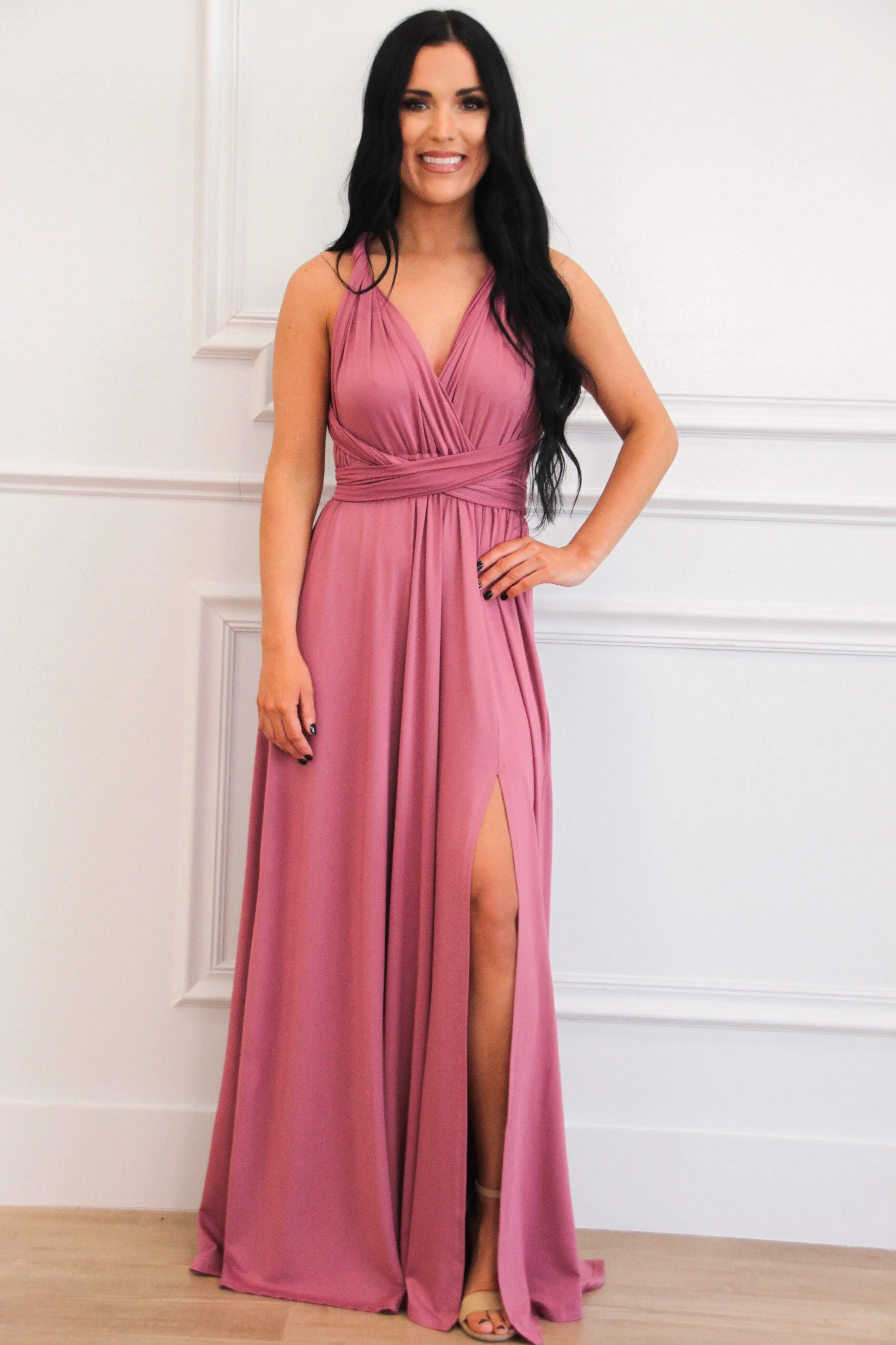 Classic Wrap Maxi Dress: Mauve sold by Bella and Bloom