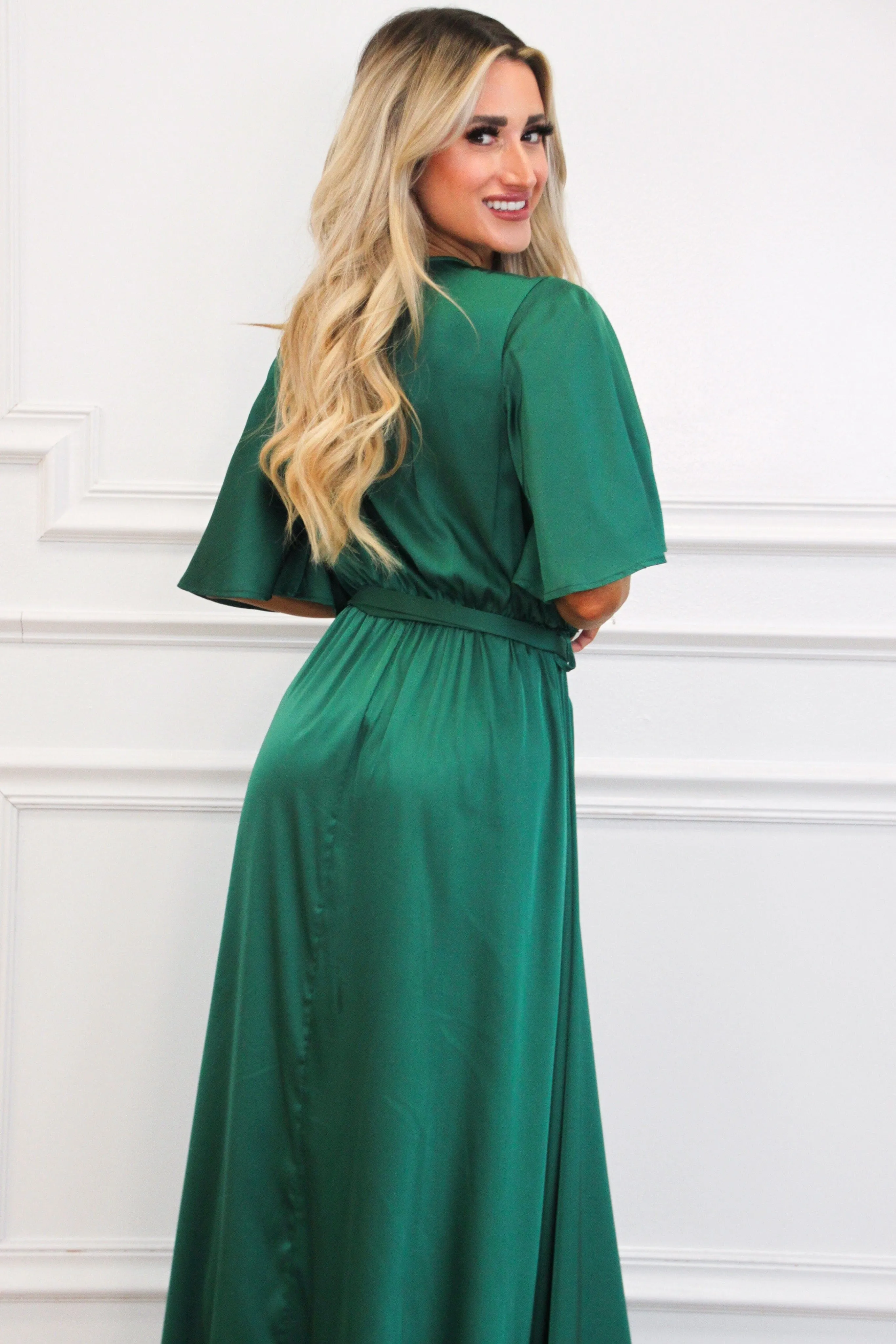 Raleigh Satin Maxi Dress: Green sold by Bella and Bloom product image thumbnail 3