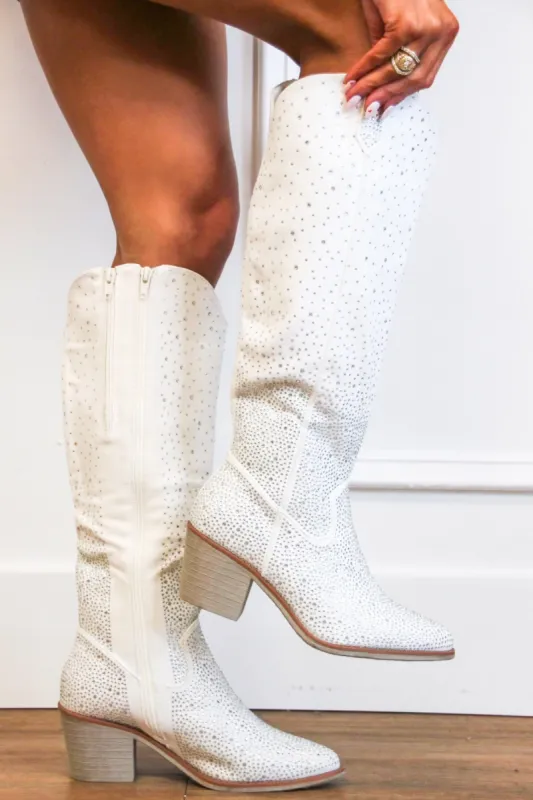 Wilder Embellished Cowboy Boots: White sold by Bella and Bloom