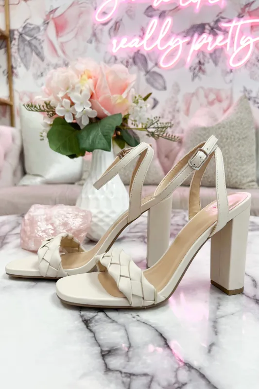 Medden Braided Block Heels: Bone White sold by Bella and Bloom