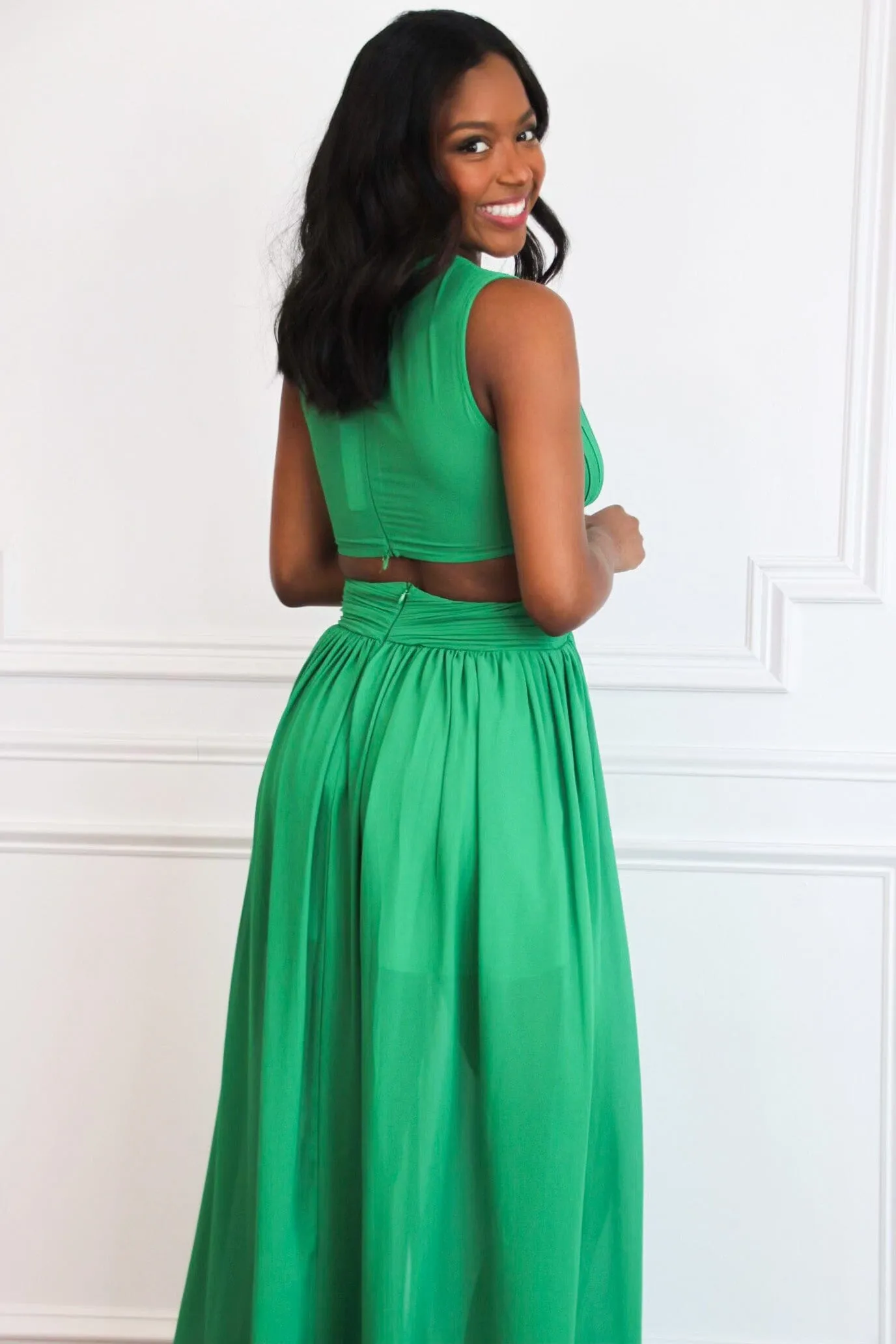 Gone With the Wind Cutout Maxi Dress: Kelly Green sold by Bella and Bloom product image thumbnail 3