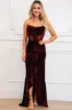 Dimarco Velvet Ruffle Bustier Maxi Dress: Wine sold by Bella and Bloom