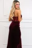 Dimarco Velvet Ruffle Bustier Maxi Dress: Wine sold by Bella and Bloom