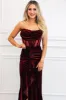 Dimarco Velvet Ruffle Bustier Maxi Dress: Wine sold by Bella and Bloom