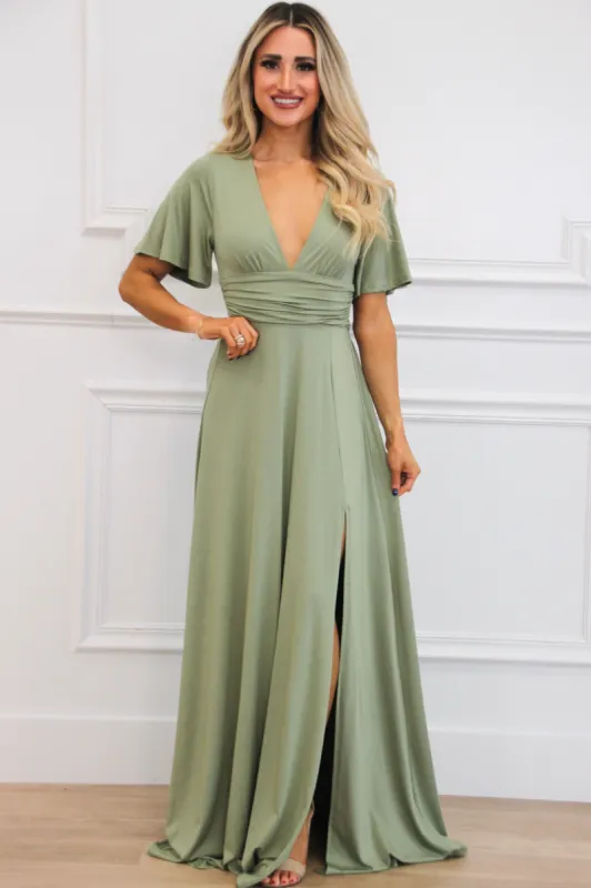 Simple Slit Maxi Dress: Sage sold by Bella and Bloom