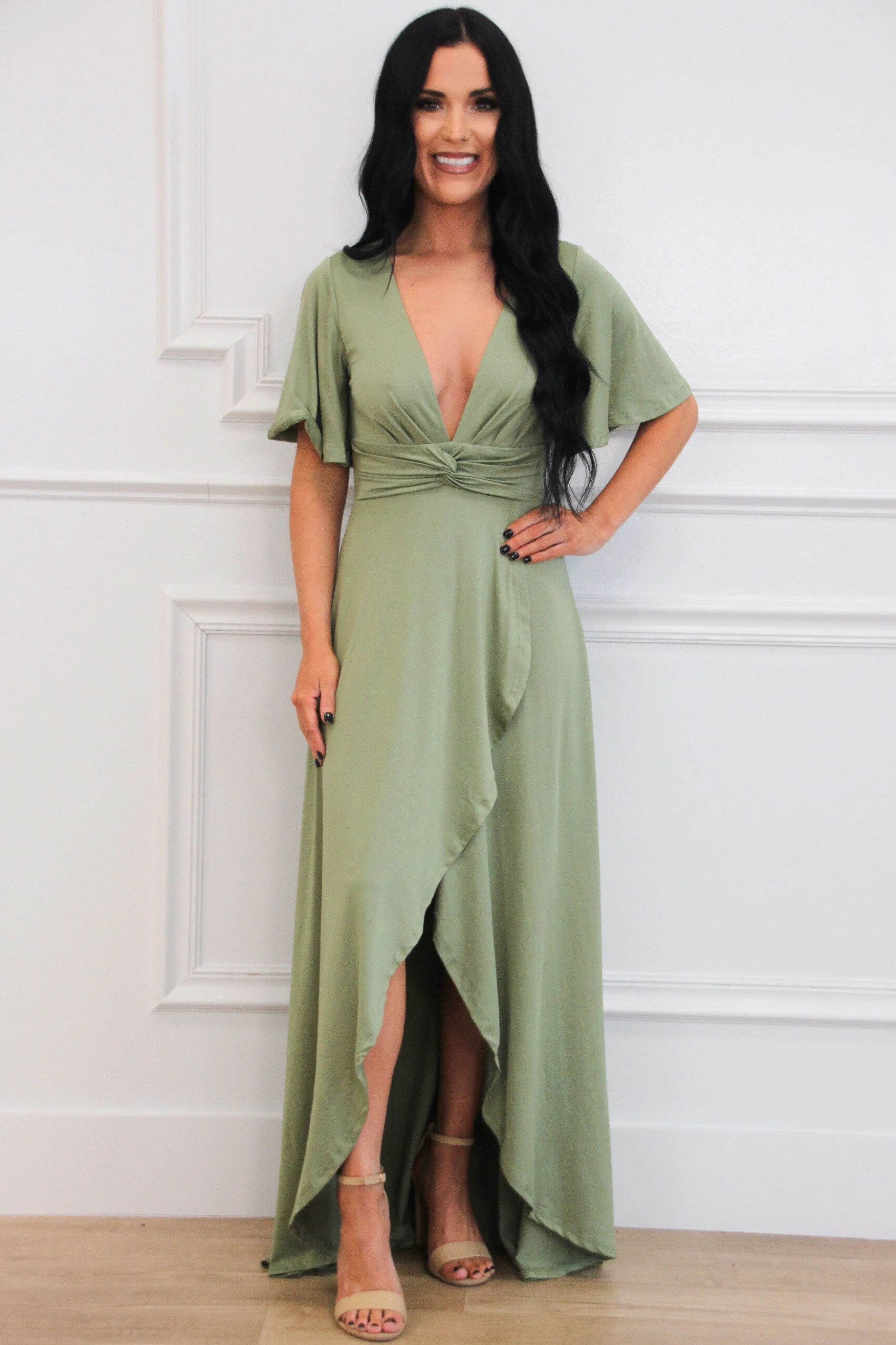Who to Love Maxi Dress: Sage sold by Bella and Bloom