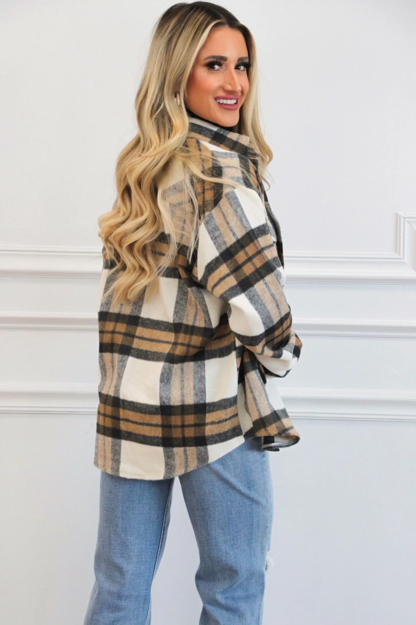 Gone Tomorrow Plaid Shacket: Camel sold by Bella and Bloom product image thumbnail 3