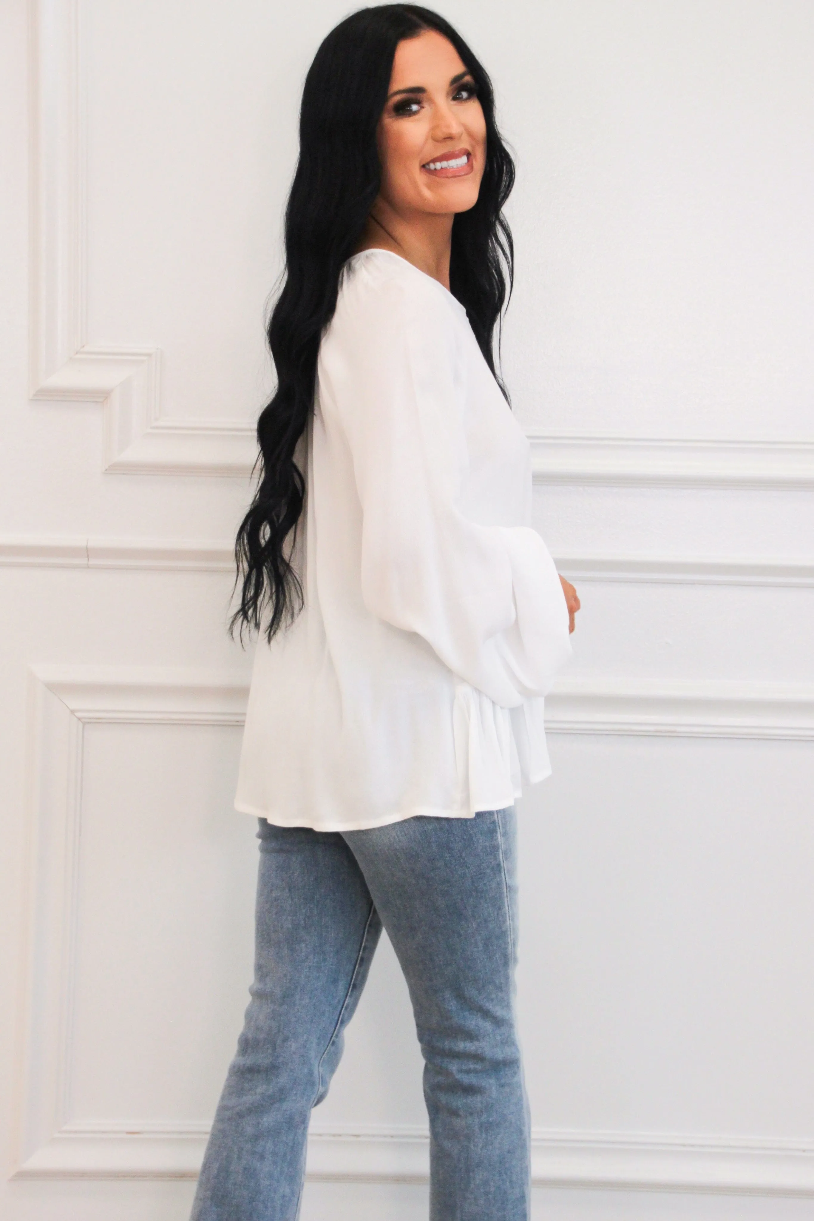 Every Day Classic Ruffle Button Top: White sold by Bella and Bloom product image thumbnail 3