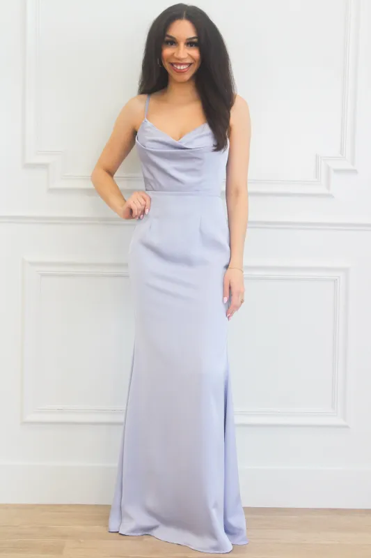 Alice Satin Bow Back Maxi Dress: Periwinkle sold by Bella and Bloom