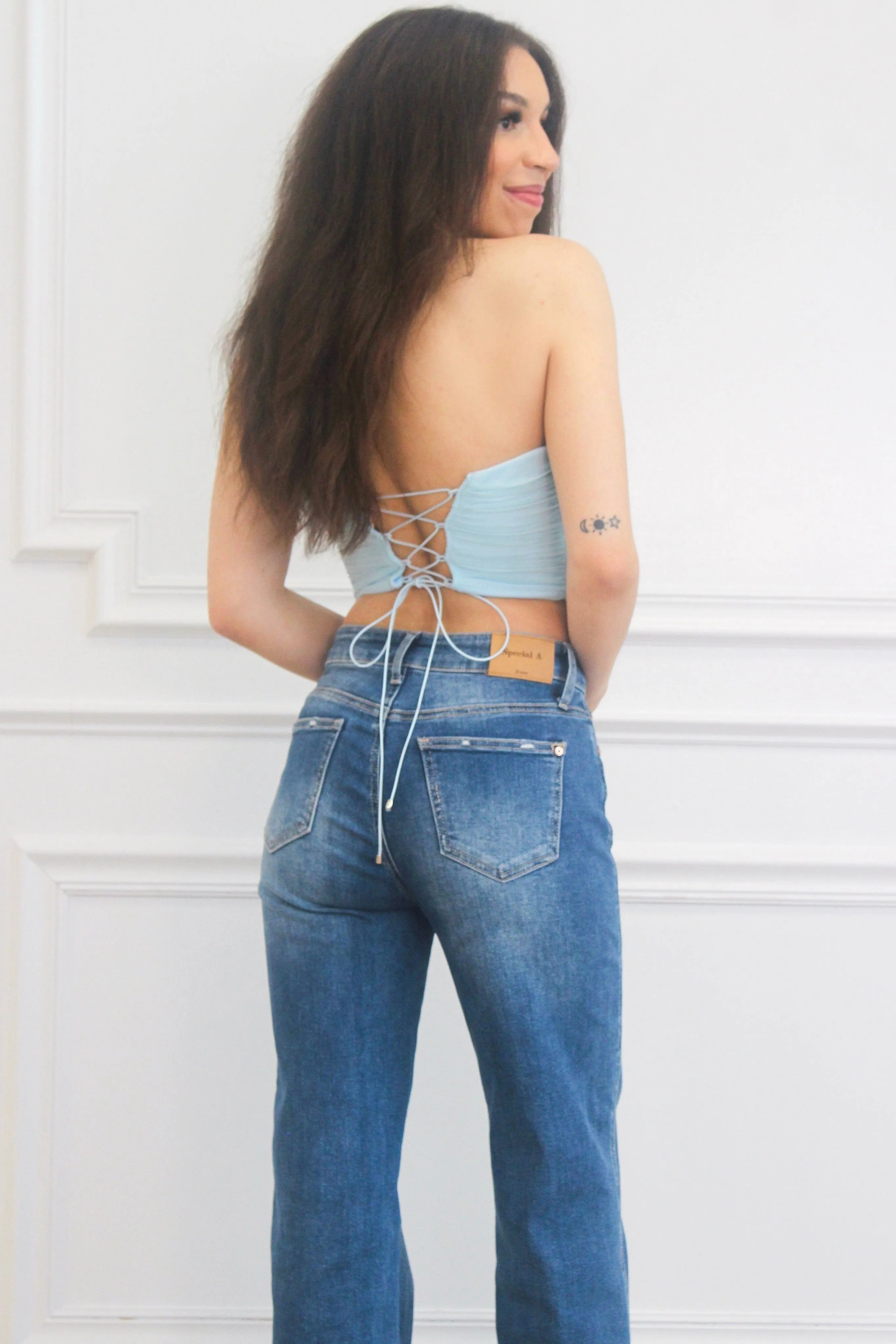 Frankie Strapless Bustier Crop Top: Light Blue sold by Bella and Bloom product image thumbnail 2