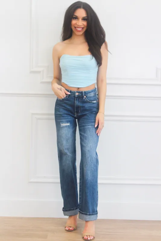 Frankie Strapless Bustier Crop Top: Light Blue sold by Bella and Bloom