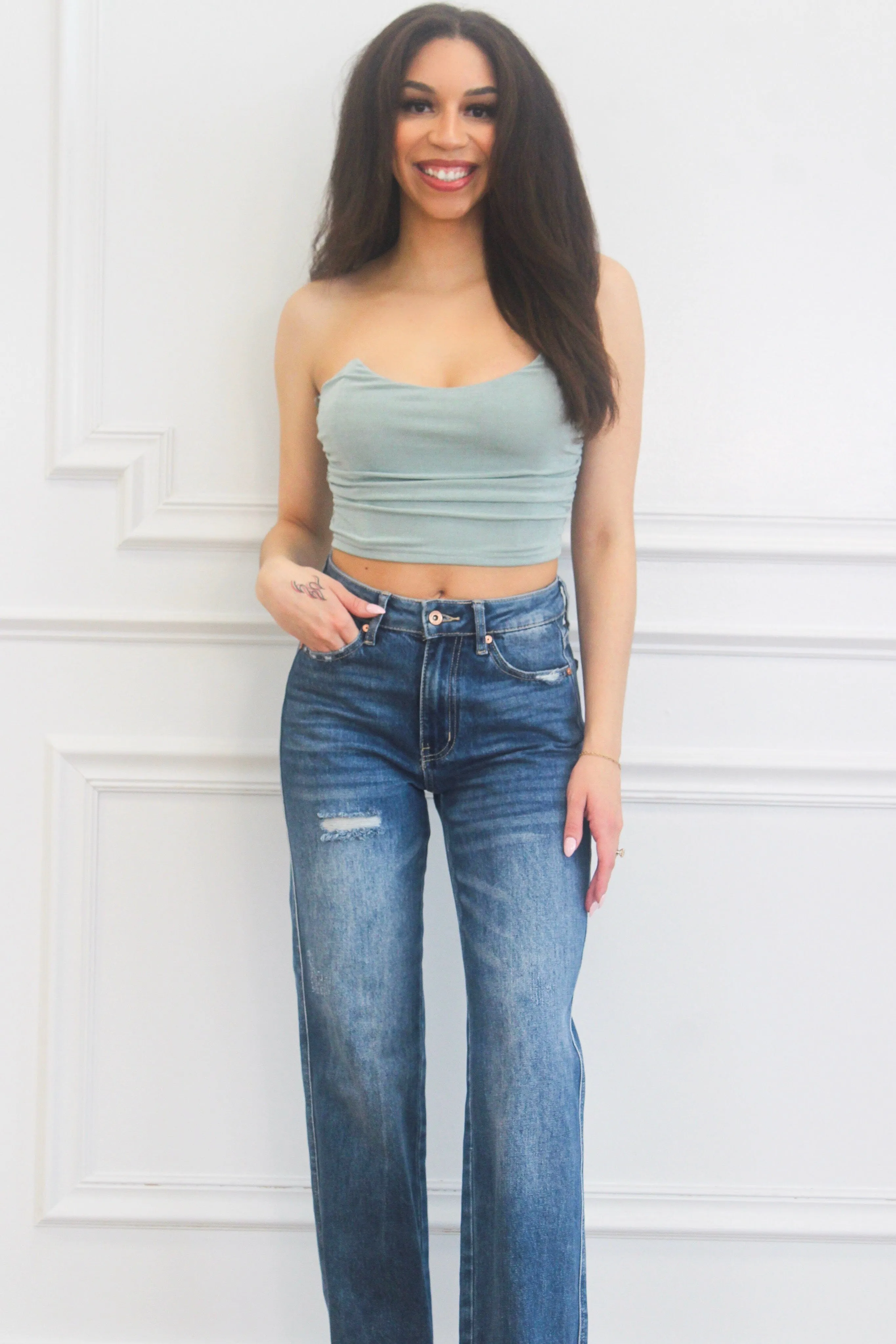 Cellie Strapless Busier Crop Top: Sage sold by Bella and Bloom product image thumbnail 2
