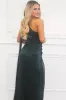 Madeline One Shoulder Satin Maxi Dress: Hunter Green sold by Bella and Bloom